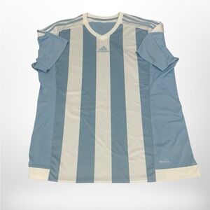 ADIDAS Mens Climalite T-Shirt Top XXL Blue And White stripes Polyester